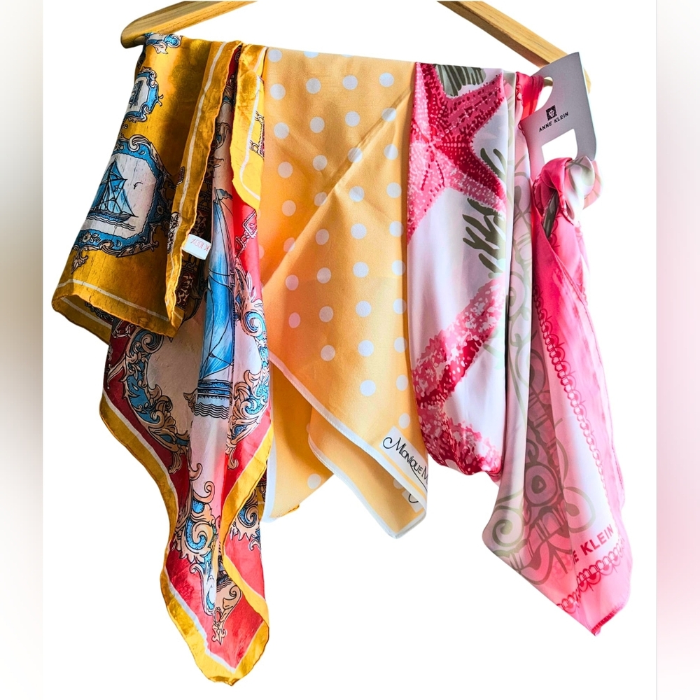 NWT Anne Klein Sea Motif | Monique Martin Polka | Merlion Singapore | 3 Scarfs